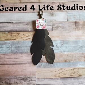 Pitbull keychain unique purse charm leather feather